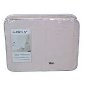 Lacoste Queen Percale Solid Sheet Set Iced Pink 100% Cotton Percale